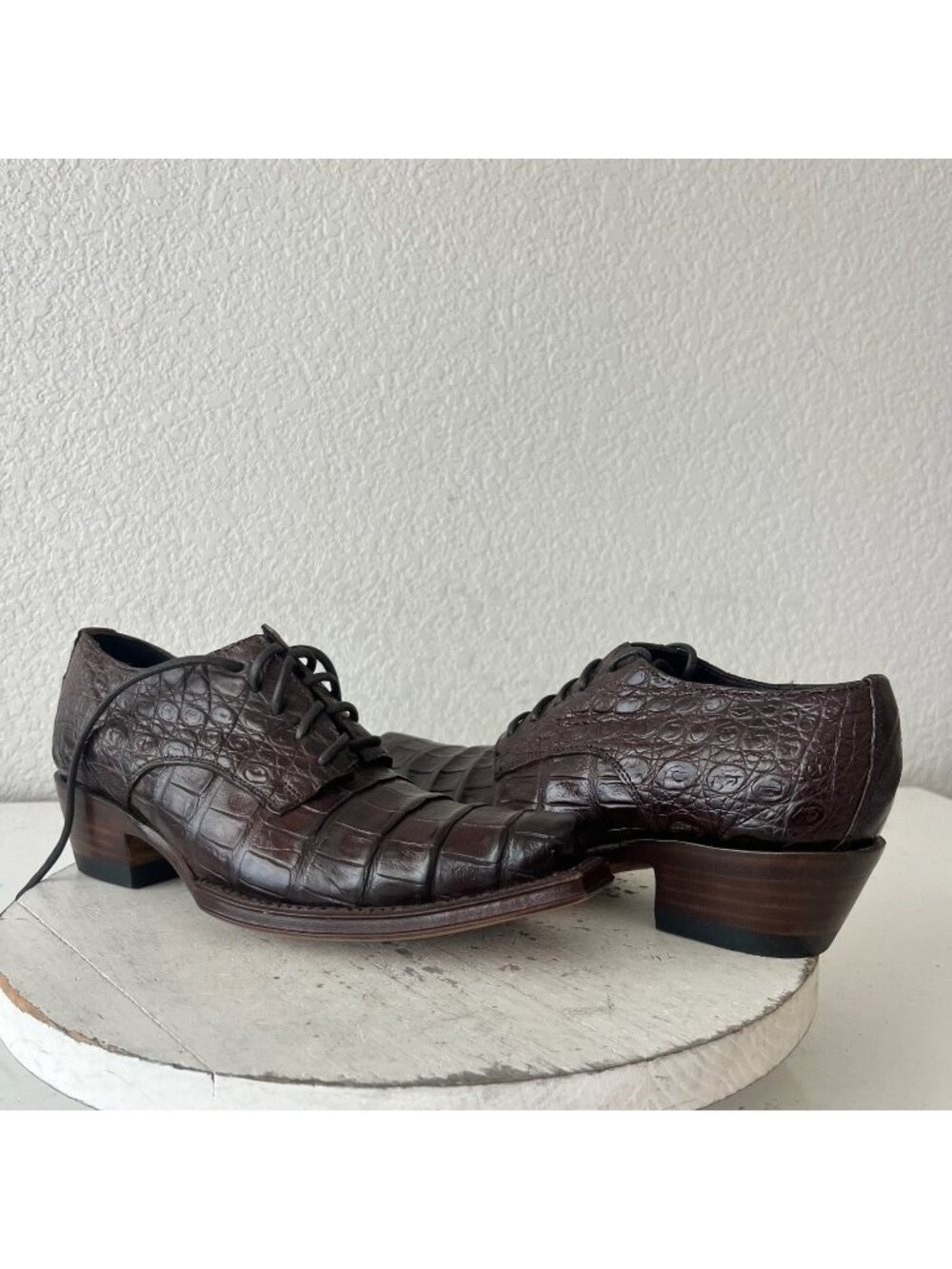 Rod Patrick Boots Womens Lace Up Loafers Sz 6 Brown Caiman Leather Western Shoes
